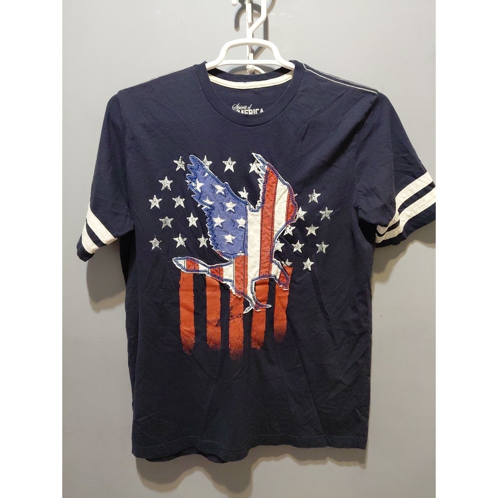 Vintage Spirit of America Men's T-Shirt L  Embroidered Eagle Patriotic Navy Blue
